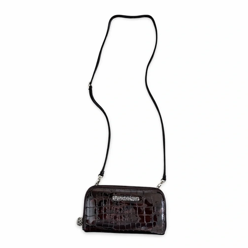 Brighton Brown Croc Embossed Leather Organizer Crossbody Wallet Purse